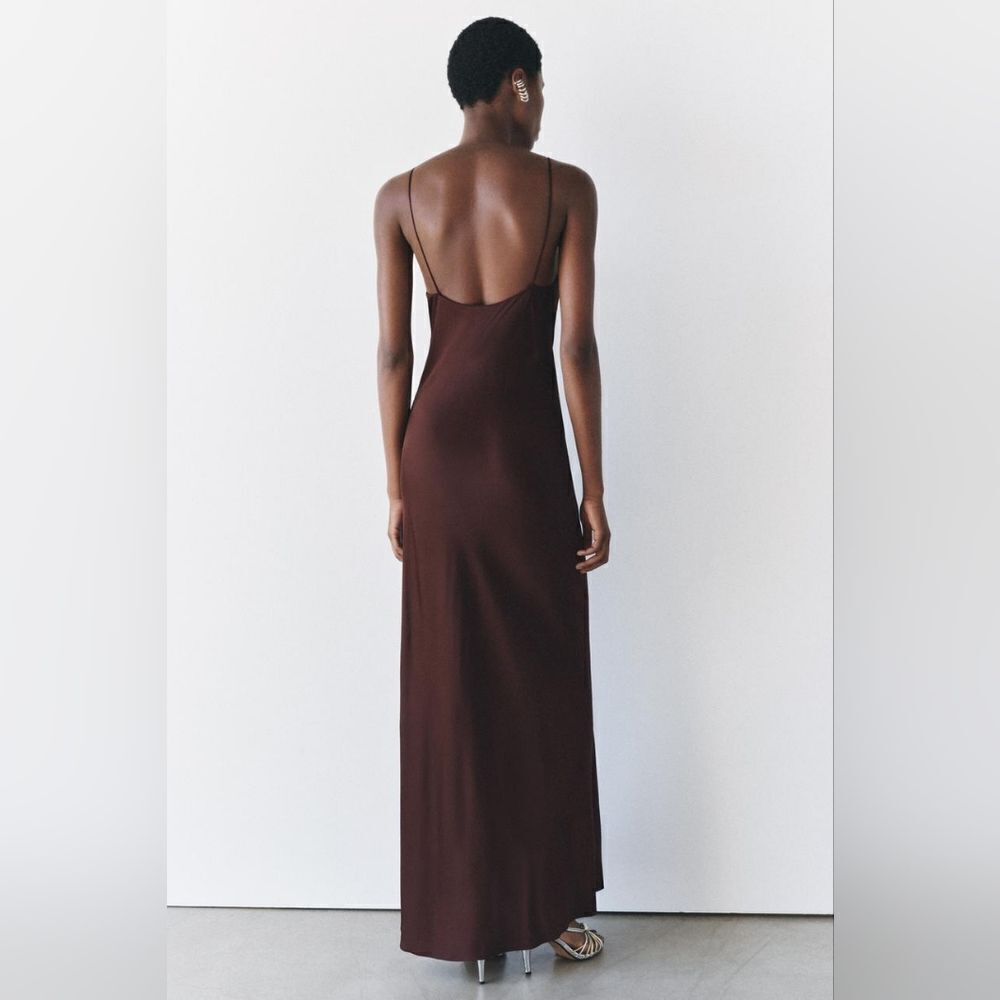NWT ZARA LACE SLIP DRESS ZW COLLECTION satin silk maxi dress Lingerie Burgundy - Picture 14 of 16
